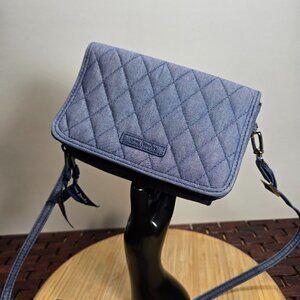 Vera Bradley Small Quilted Crossbody Clutch Purse Wallet 2 Zip 1 Snap Closures